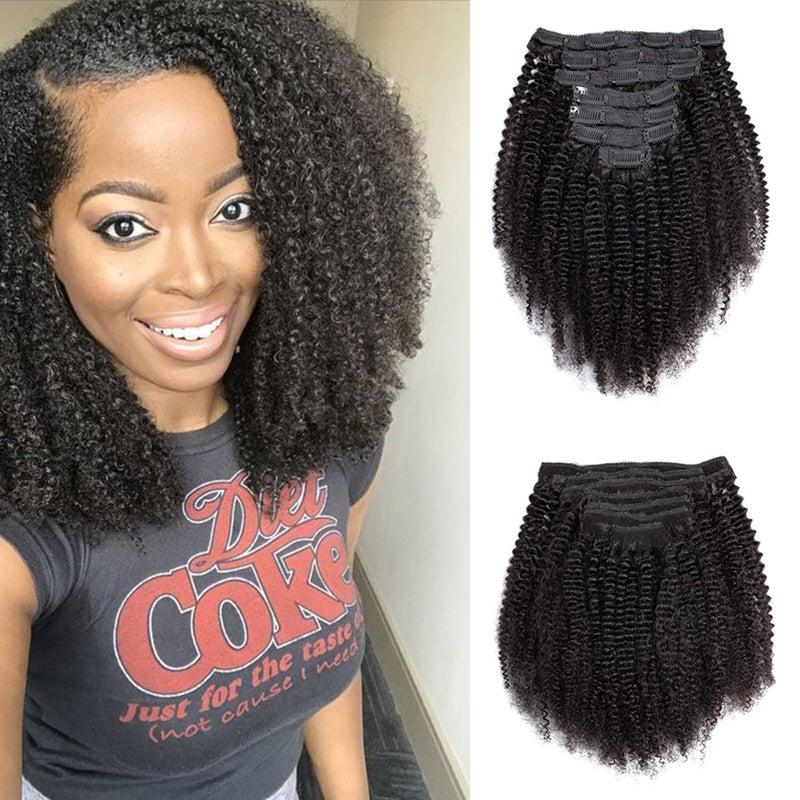 YOOONXI Kinky Curly Clip in Hair Extensions Real Human Hair 3C 4A Human Hair Clip in Extensions Double Weft Afro Kinky Curly Clip ins for Black Women Natural Color 7pcs 120g/Set 18Inch - Image 1